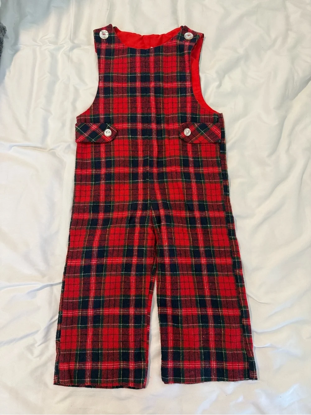 Design by GoodLad Vintage Plaid Boys Wool Jumpsuit Romper 3T Red/Black/Green